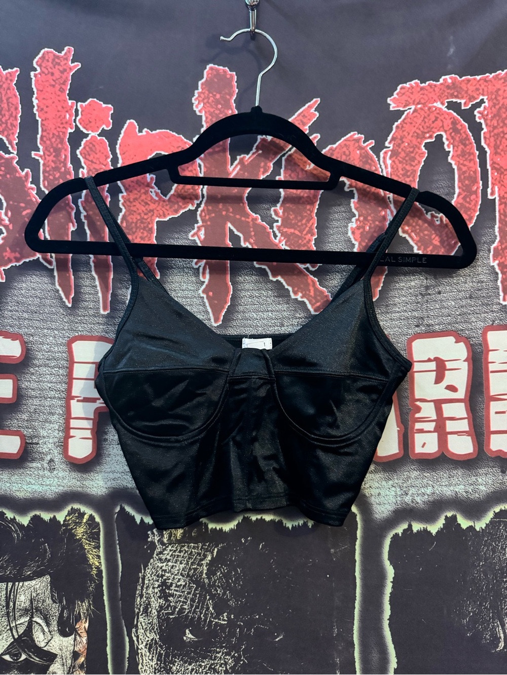 Garage Sleek Black Satin Bustier Crop Top